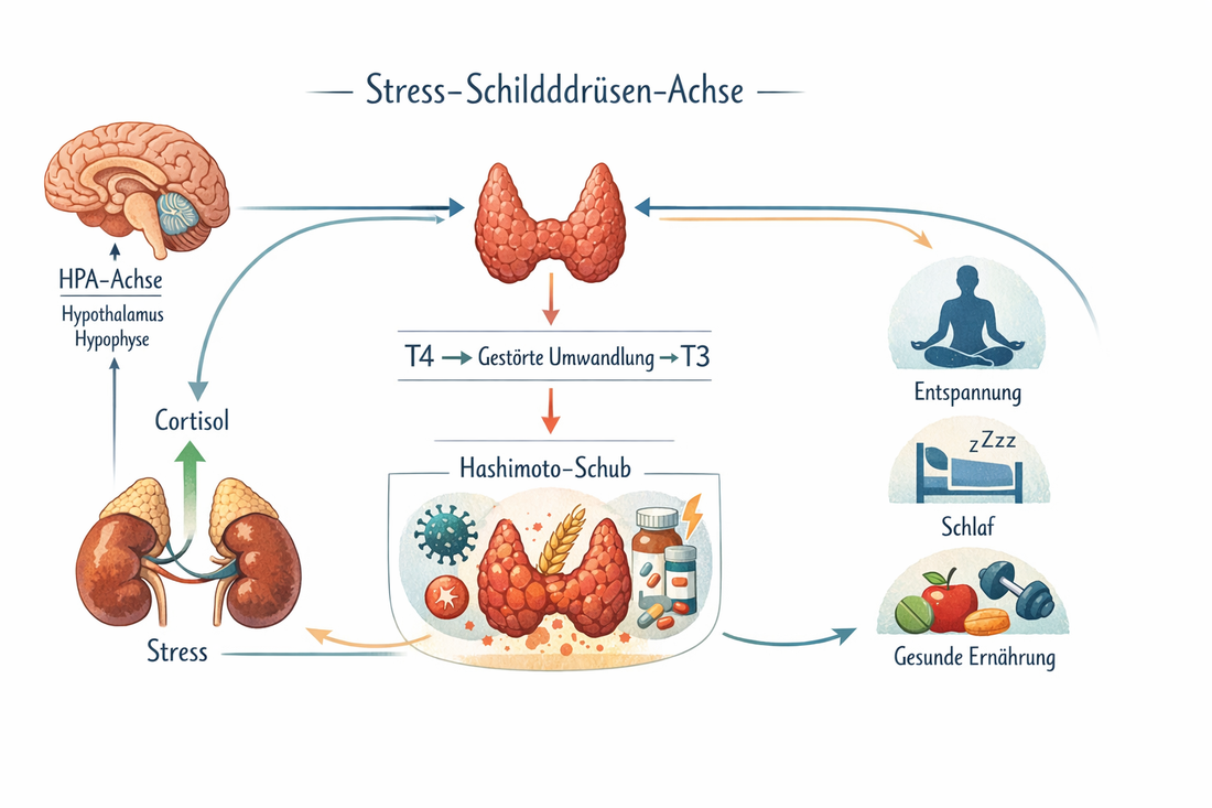 Stress und Schilddrüse: HPA-Achse, Cortisol und periphere Hormonkonversion