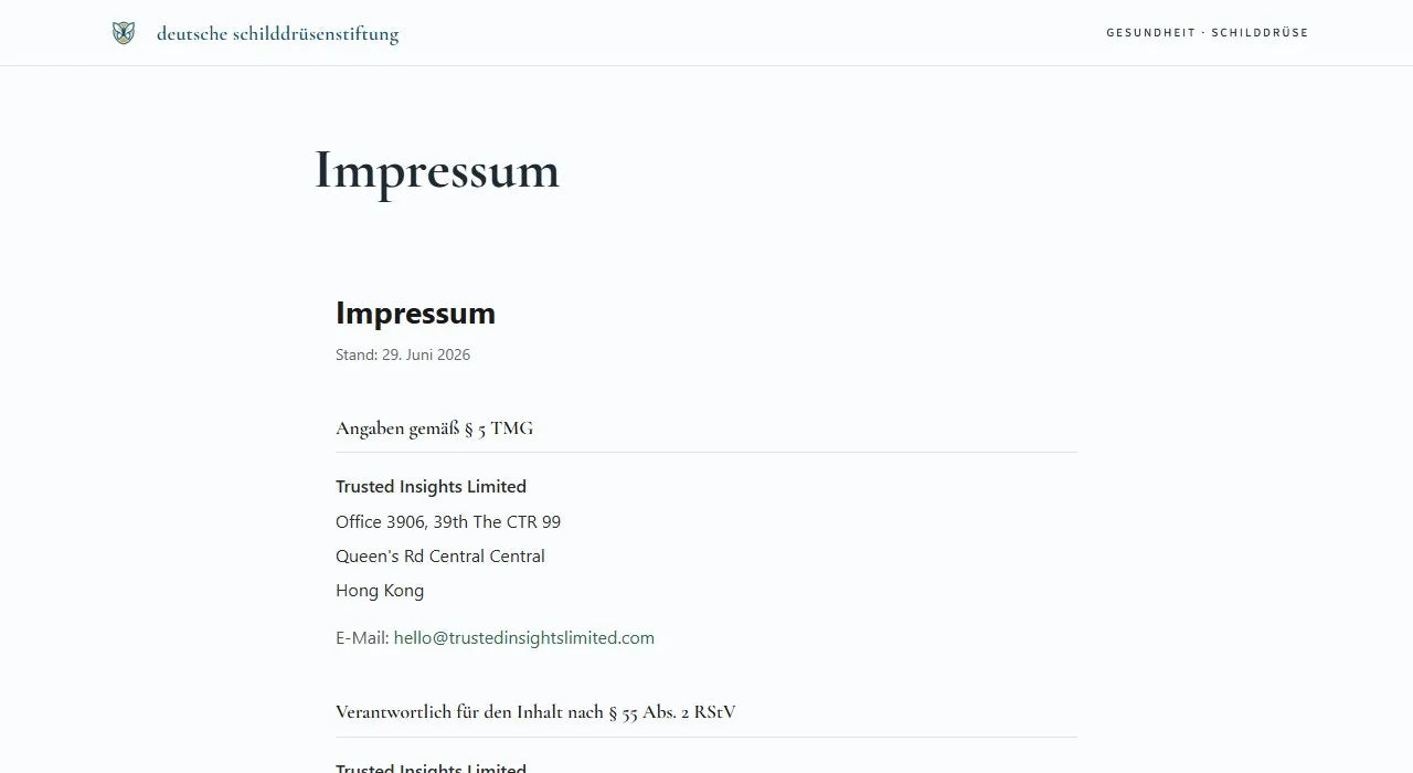 Impressum der „Deutschen Schilddrüsenstiftung“: eine Firma in Hongkong.