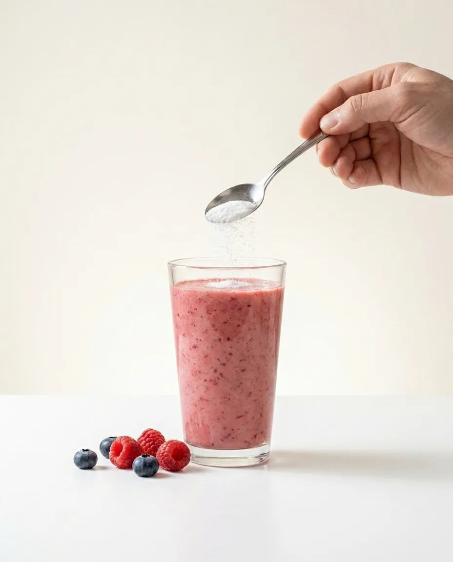 Nachtruhe Pulver wird in einen Beeren-Smoothie gegeben
